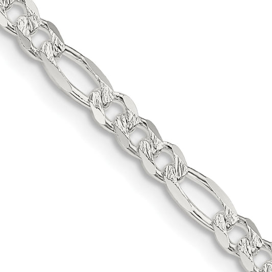 High-Quality 4mm Flat Figaro Chain in Sterling Silver - Stylish Pav Design