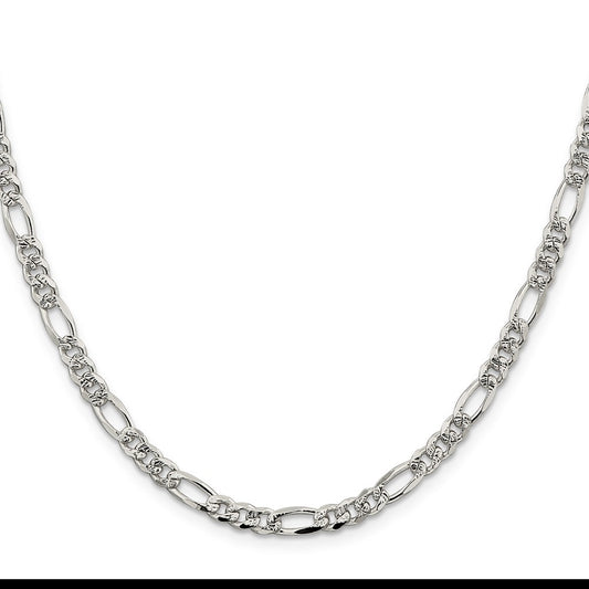 Buy Stylish 4.3mm Pav Flat Figaro Chain Necklace in Sterling Silver