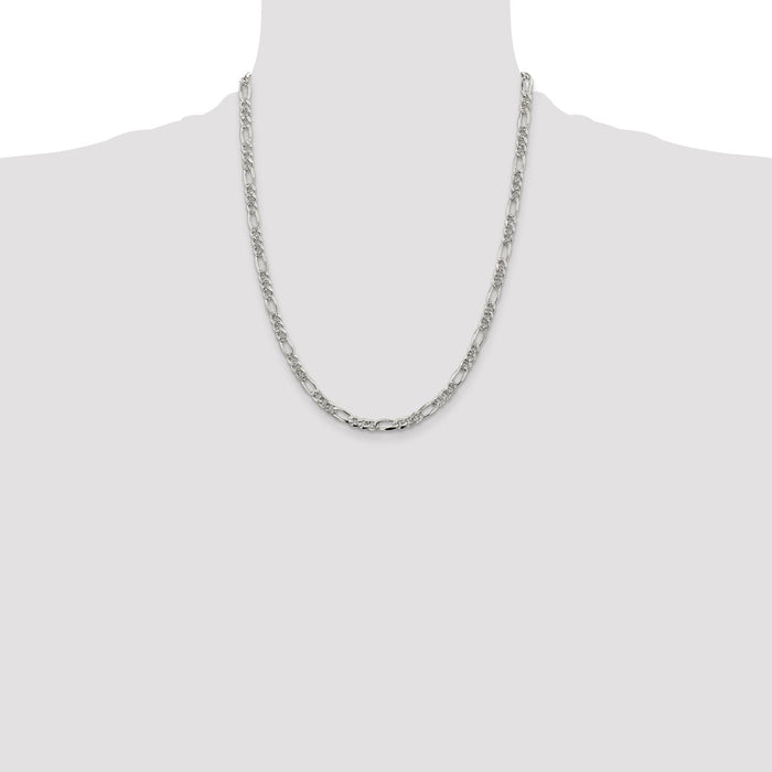 High-Quality Sterling Silver 4.3mm Pav Flat Figaro Chain - Stylish Value!-4