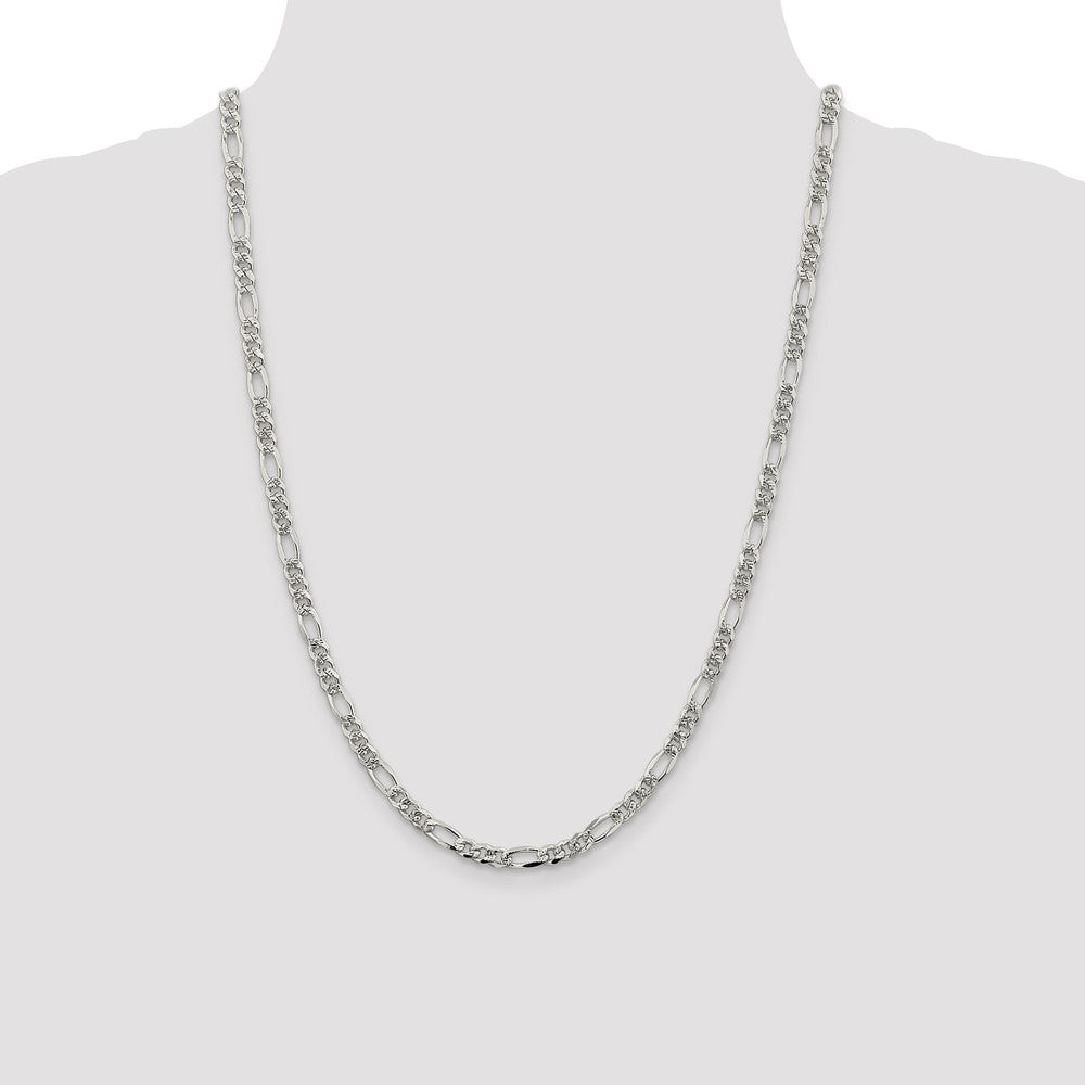 Buy Stylish 4.3mm Pav Flat Figaro Chain Necklace in Sterling Silver