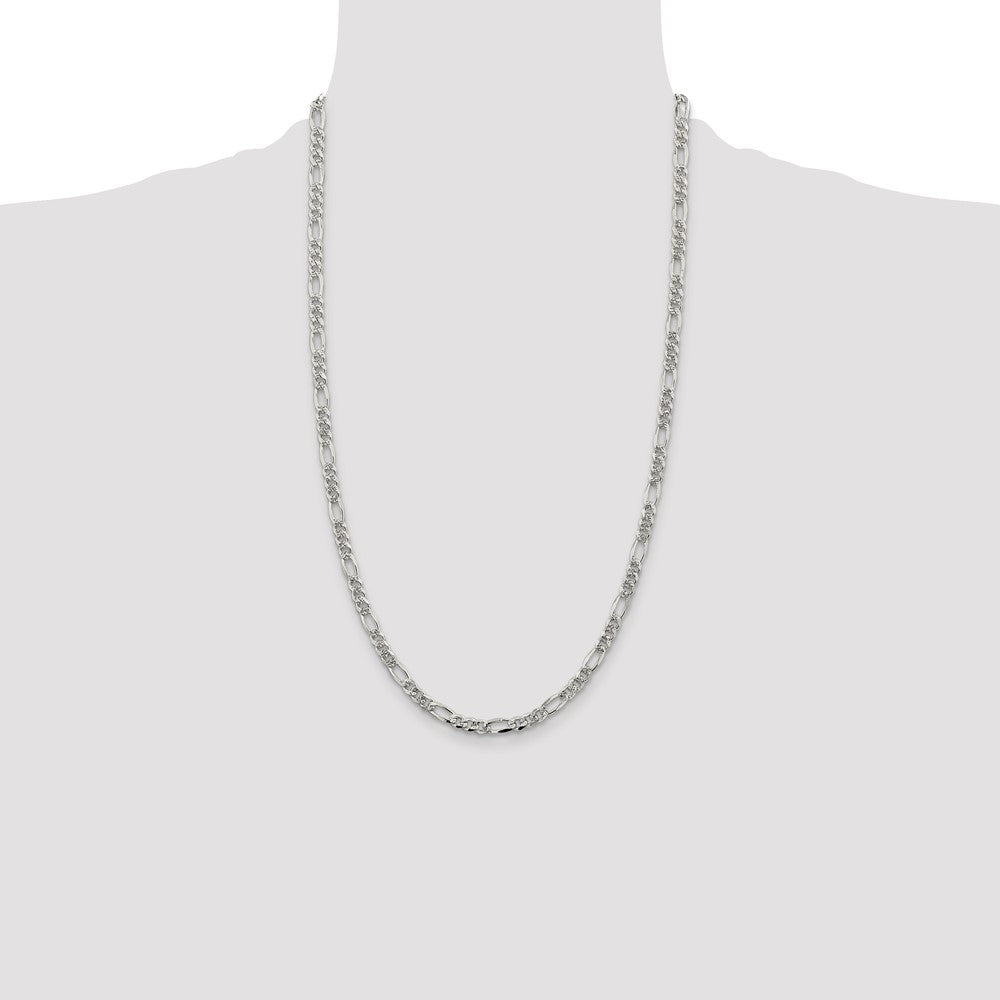 High-Quality 4.3mm Sterling Silver Flat Figaro Chain with Pav Design - Stylish Value