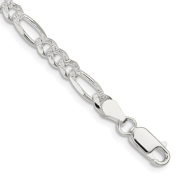 4.3mm Flat Figaro Chain in Sterling Silver - Pavé