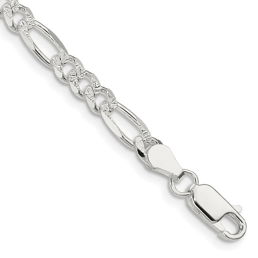 High-Quality 4.3mm Flat Figaro Chain in Sterling Silver - Stylish Pav Design