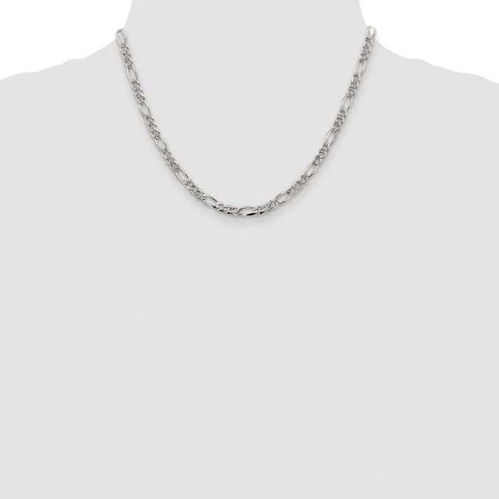 Buy Stylish Rhodium-Plated Sterling Silver 4.3mm Pav Flat Figaro Chain-4