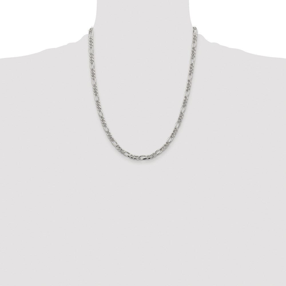High-Quality Rhodium-Plated Sterling Silver 4.3mm Figaro Chain - Stylish Value!