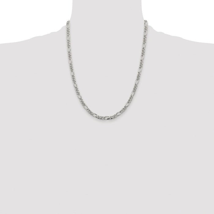 High-Quality Rhodium-Plated Sterling Silver 4.3mm Figaro Chain - Stylish Value!-4