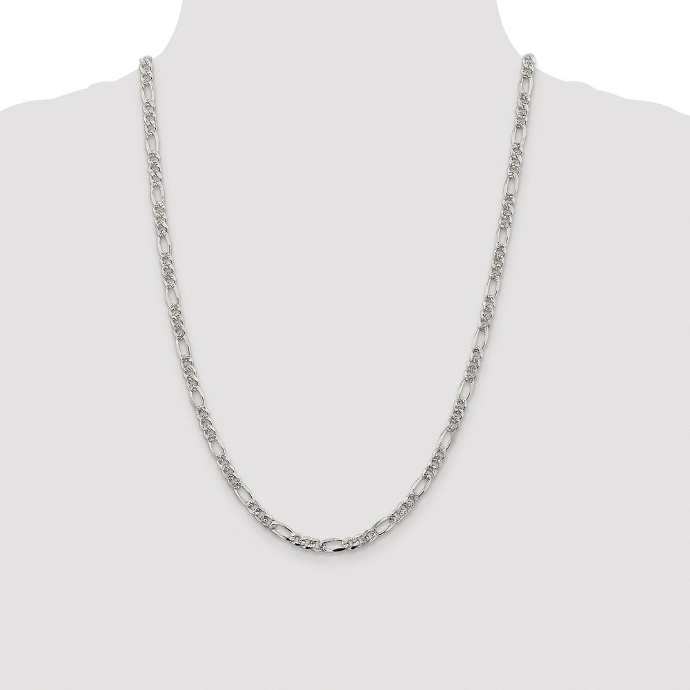 Buy Stylish 4.3mm Rhodium-Plated Sterling Silver Pav Flat Figaro Chain