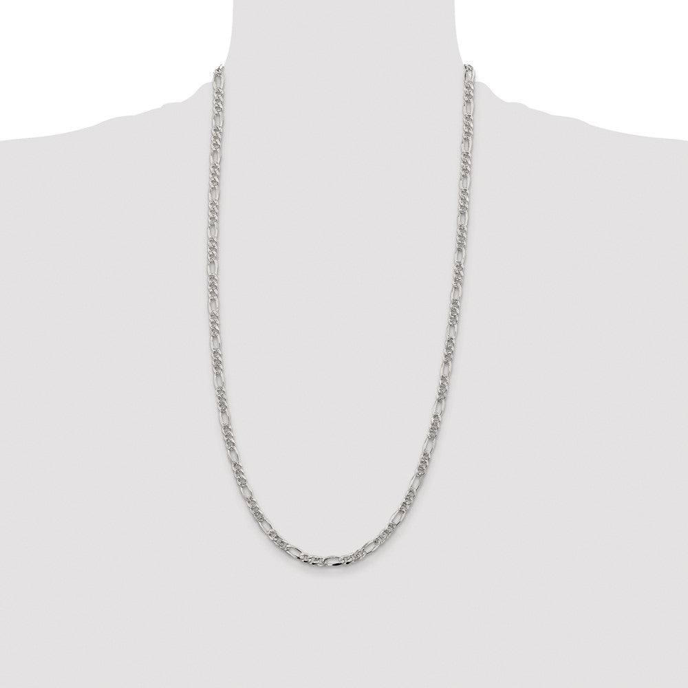Buy Stylish Rhodium-Plated Sterling Silver 4.3mm Pav Flat Figaro Chain