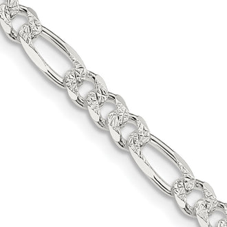 Buy Stylish 4.3mm Pav Flat Figaro Chain Necklace in Sterling Silver