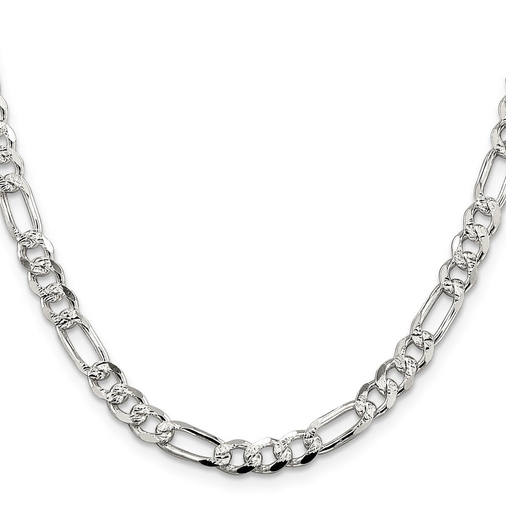 Buy Stylish 5.5mm Sterling Silver Pav Flat Figaro Chain Necklace - Affordable Luxury!