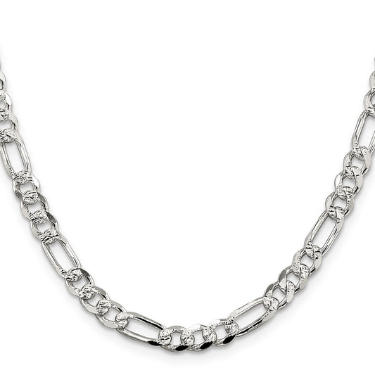 Buy Stylish 5.5mm Sterling Silver Pav Flat Figaro Chain Necklace - Affordable Luxury!
