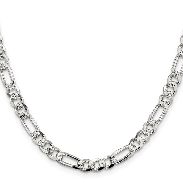 5.5mm Pavé Flat Figaro Chain Necklace in Sterling Silver - Style GR1-1033466