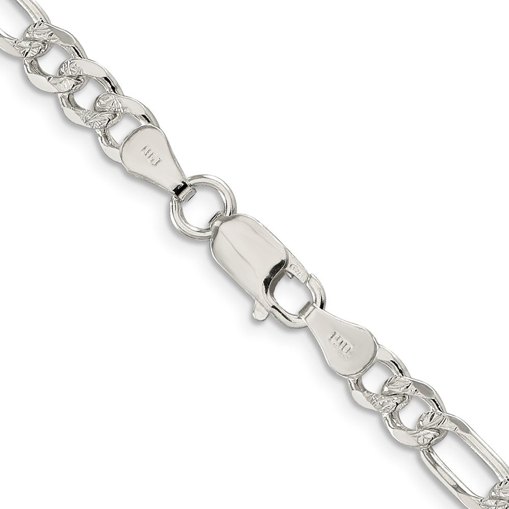 Buy Stylish 5.5mm Pav Flat Figaro Chain Necklace in Sterling Silver