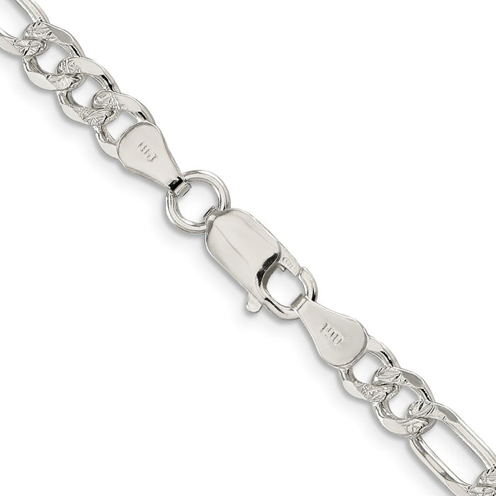Buy Stylish 5.5mm Pav Flat Figaro Chain Necklace in Sterling Silver-3