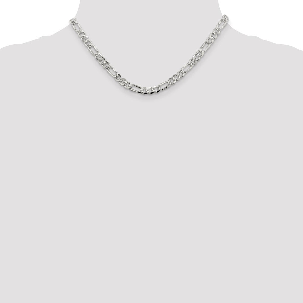 High-quality 5.5mm Pav Flat Figaro Chain Necklace in Sterling Silver - Stylish Value