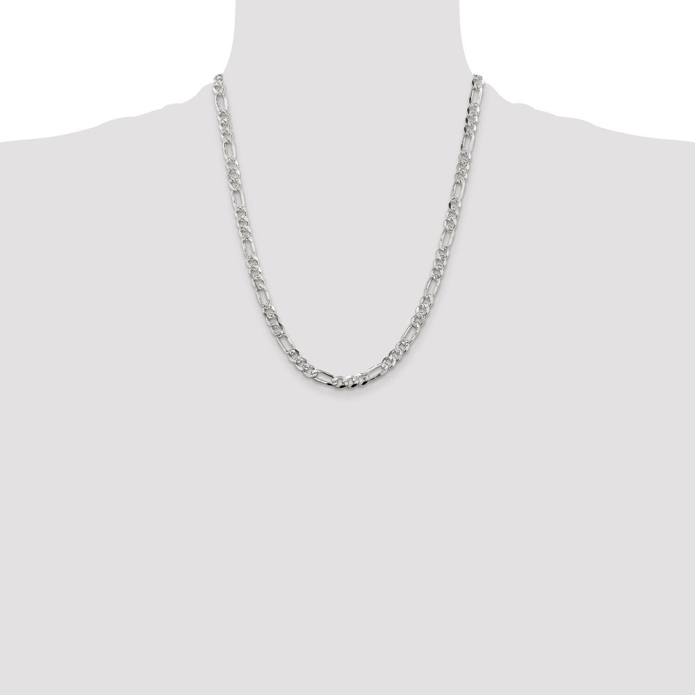 Buy Stylish 5.5mm Sterling Silver Pav Flat Figaro Chain Necklace - Affordable Luxury!