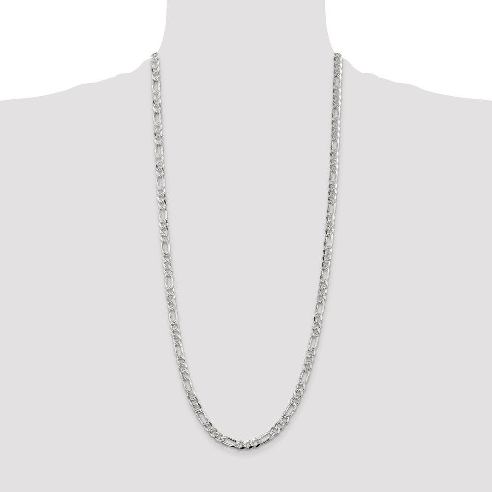 Buy Stylish 5.5mm Pav Flat Figaro Chain Necklace in Sterling Silver