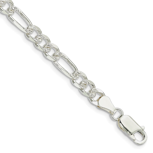 5.5mm Pavé Flat Figaro Chain Necklace in Sterling Silver - Style GR1-1030253