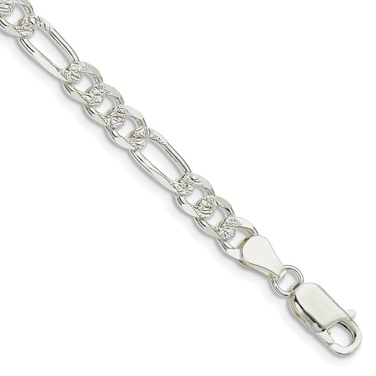 Buy Stylish 5.5mm Pav Flat Figaro Chain Necklace in High-Quality Sterling Silver