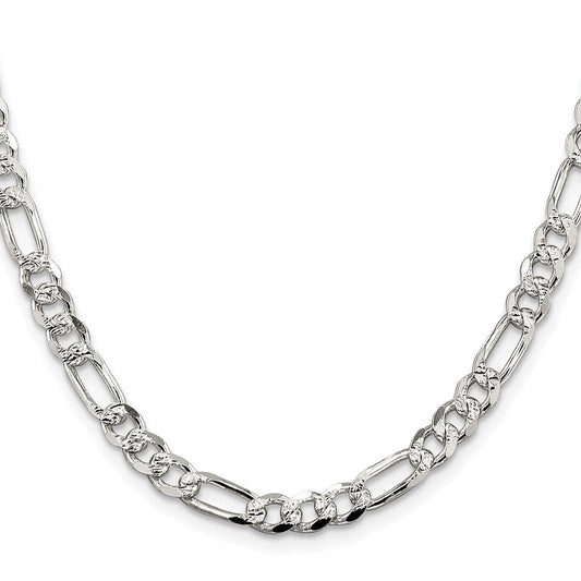 Buy Stylish 5.5mm Pav Flat Figaro Chain in Rhodium-Plated Sterling Silver