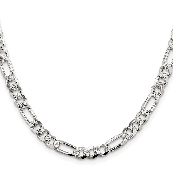 Rhodium-Plated Sterling Silver 5.5mm Pave Flat Figaro Chain