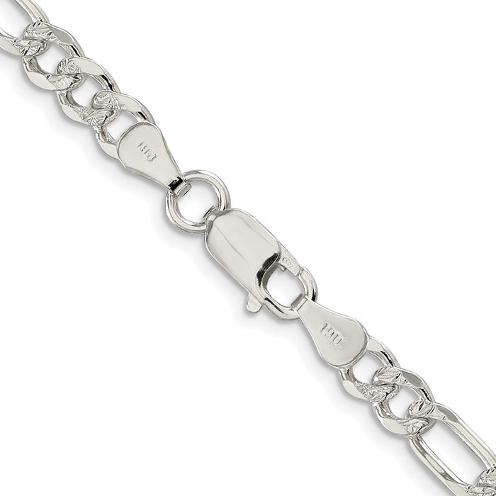 Buy Stylish Rhodium-Plated Sterling Silver 5.5mm Pave Flat Figaro Chain-3