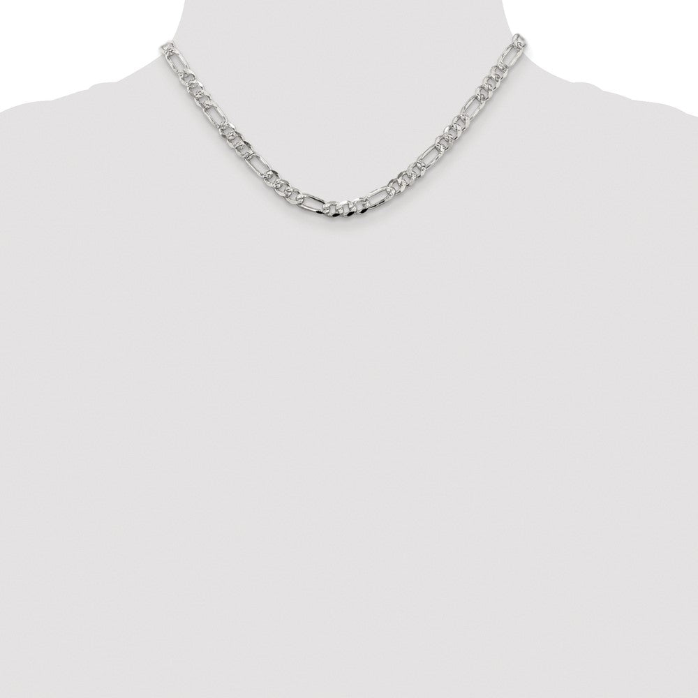 Buy Stylish Rhodium-Plated Sterling Silver 5.5mm Pav Flat Figaro Chain