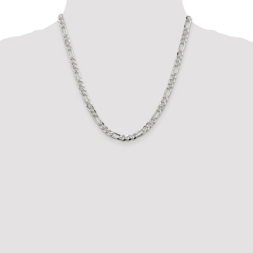 Buy Stylish 5.5mm Rhodium-Plated Sterling Silver Pav Flat Figaro Chain