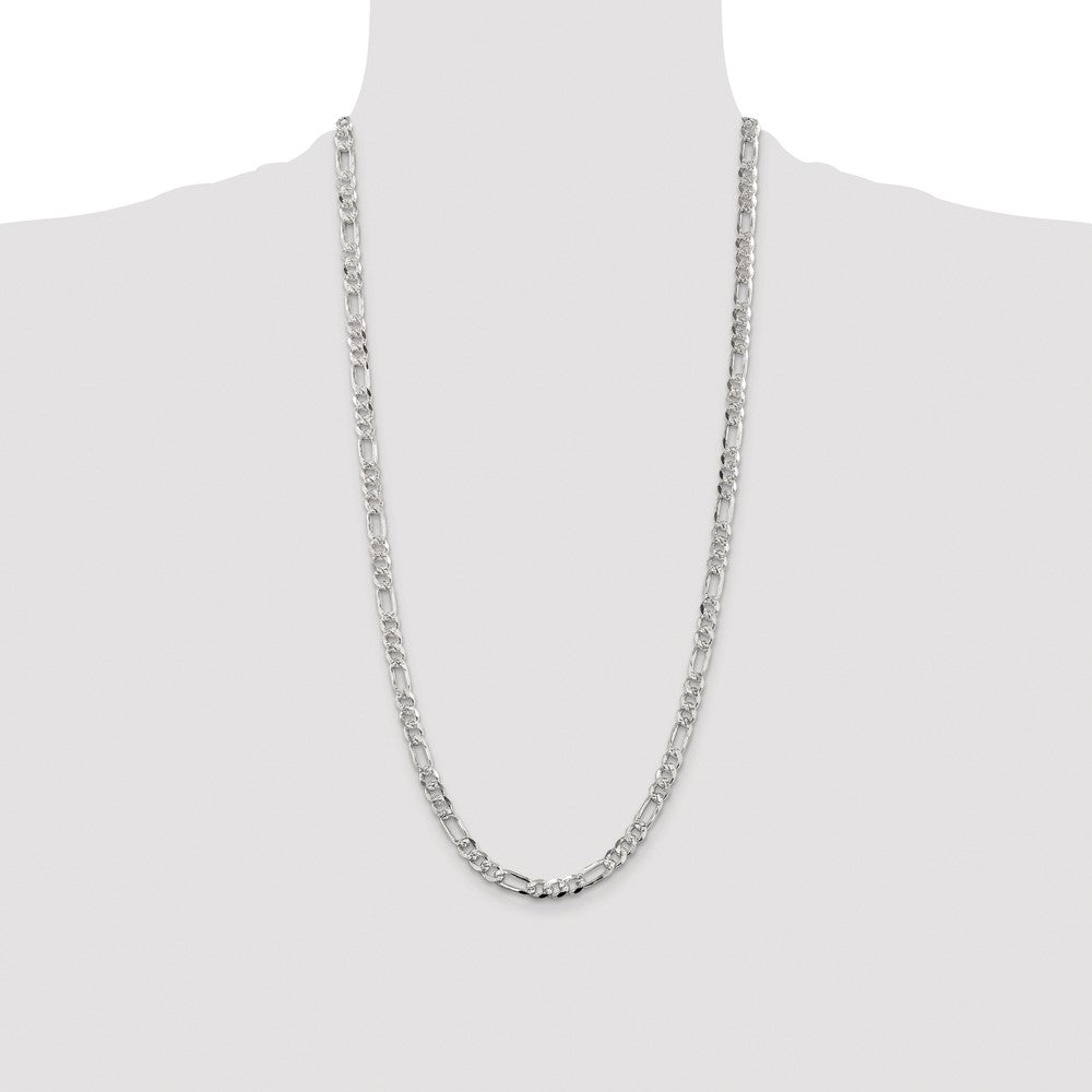 Buy Stylish Rhodium-Plated Sterling Silver 5.5mm Pave Flat Figaro Chain
