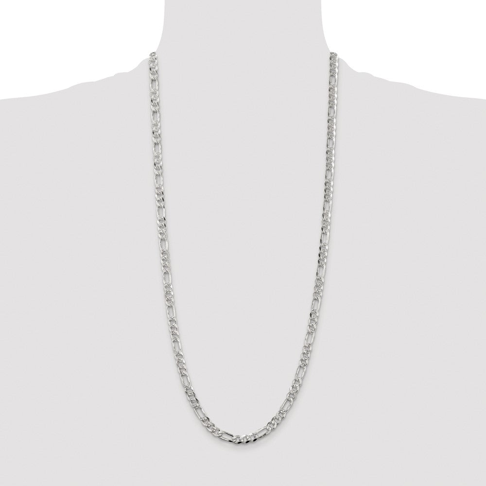 Buy Stylish Rhodium-Plated Sterling Silver 5.5mm Pav Flat Figaro Chain