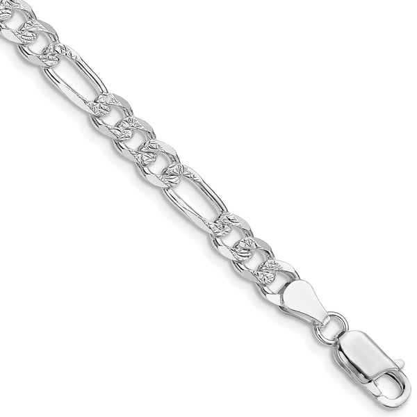Rhodium-Plated Sterling Silver 5.5mm Pavé Flat Figaro Chain - Style GR1-1030304