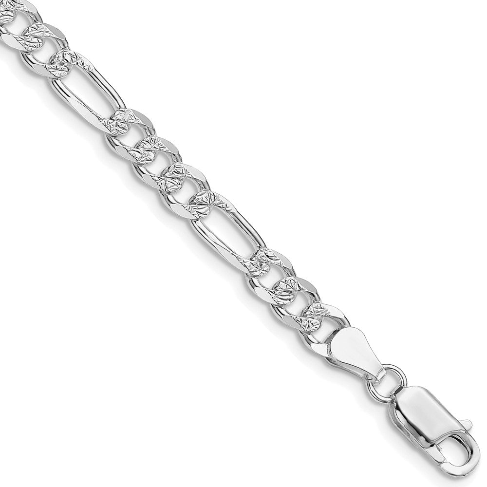 Buy Stylish Rhodium-Plated Sterling Silver 5.5mm Pav Flat Figaro Chain
