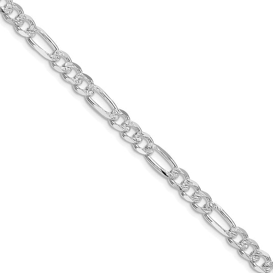 Buy Stylish 5.5mm Pav Flat Figaro Chain in Rhodium-Plated Sterling Silver