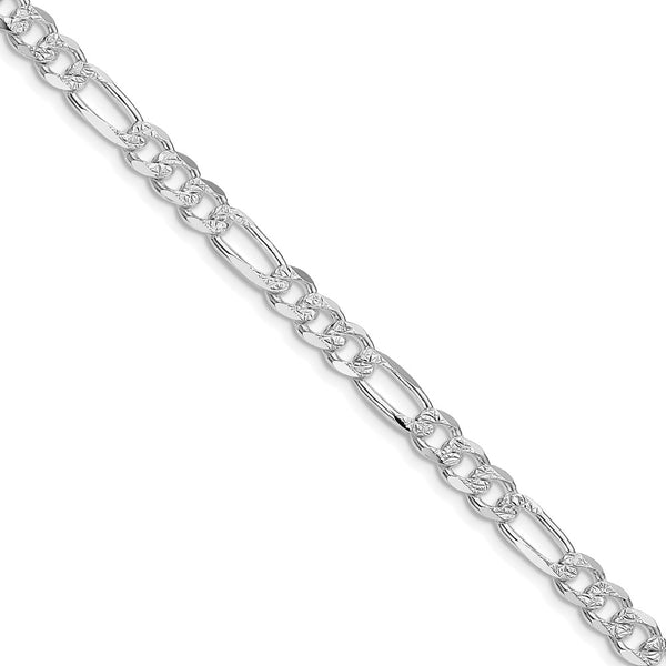 Rhodium-Plated Sterling Silver 5.5mm Pave Flat Figaro Chain