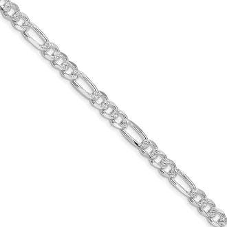 Buy Stylish Rhodium-Plated Sterling Silver 5.5mm Pave Flat Figaro Chain