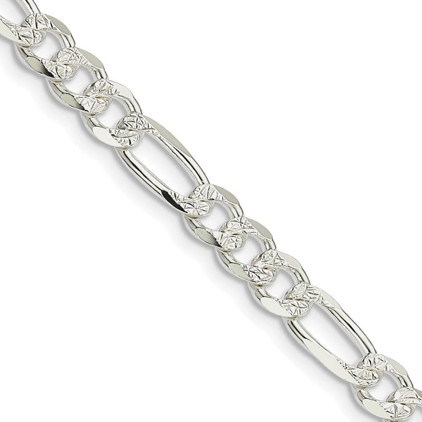 5.5mm Pavé Flat Figaro Chain Necklace in Sterling Silver - Style GR1-1030352