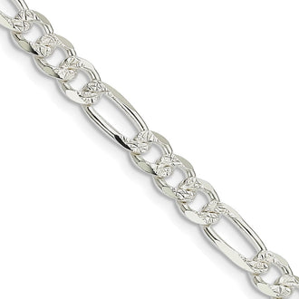 Buy Stylish 5.5mm Pav Flat Figaro Chain Necklace in Sterling Silver