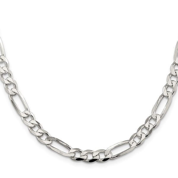 7.0mm Pavé Flat Figaro Chain Necklace in Sterling Silver