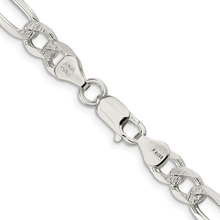 High-Quality 7.0mm Pav Flat Figaro Chain Necklace in Sterling Silver | Stylish Value-3