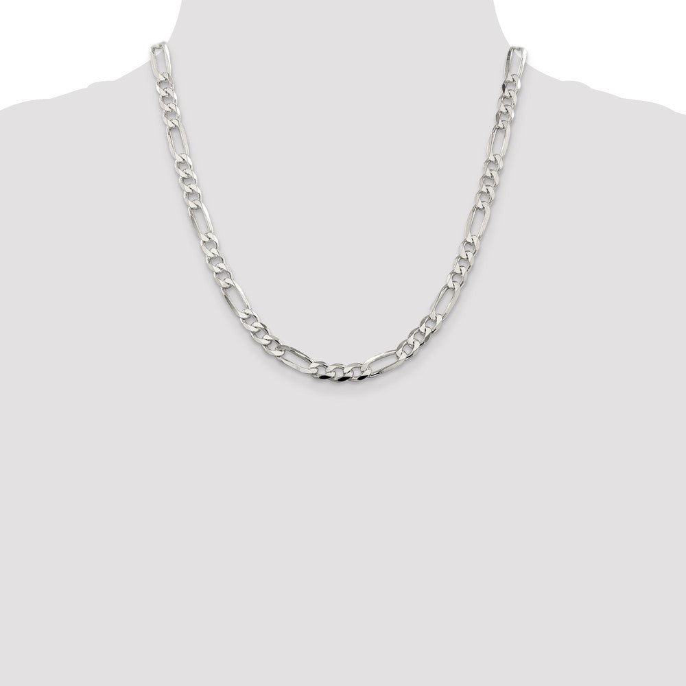 Buy Stylish 7.0mm Flat Figaro Sterling Silver Chain with Pav Design