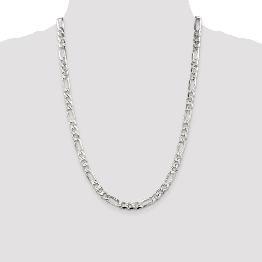 Buy Stylish 7.0mm Flat Figaro Sterling Silver Chain with Pav Design
