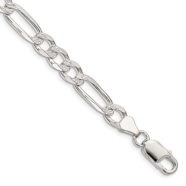 7.0mm Sterling Silver Flat Figaro Chain with Pavé - Style GR1-1030260