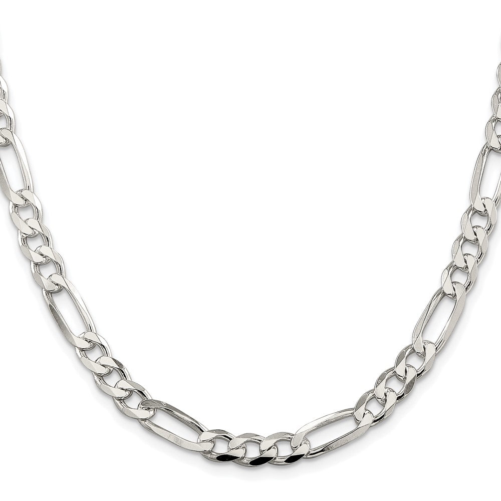 Buy Stylish Rhodium-Plated Sterling Silver 6.75mm Pav Figaro Chain - Affordable Value!