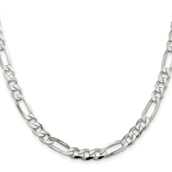 Rhodium-Plated Sterling Silver 6.75mm Pavé Figaro Chain - Style GR1-1033358