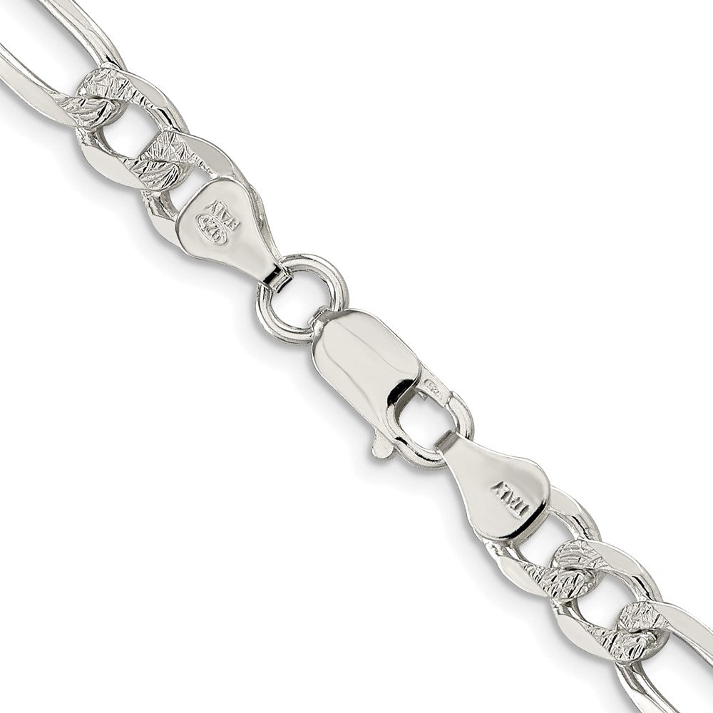 Buy Stylish Rhodium-Plated Sterling Silver 6.75mm Pav Figaro Chain - Affordable Value!
