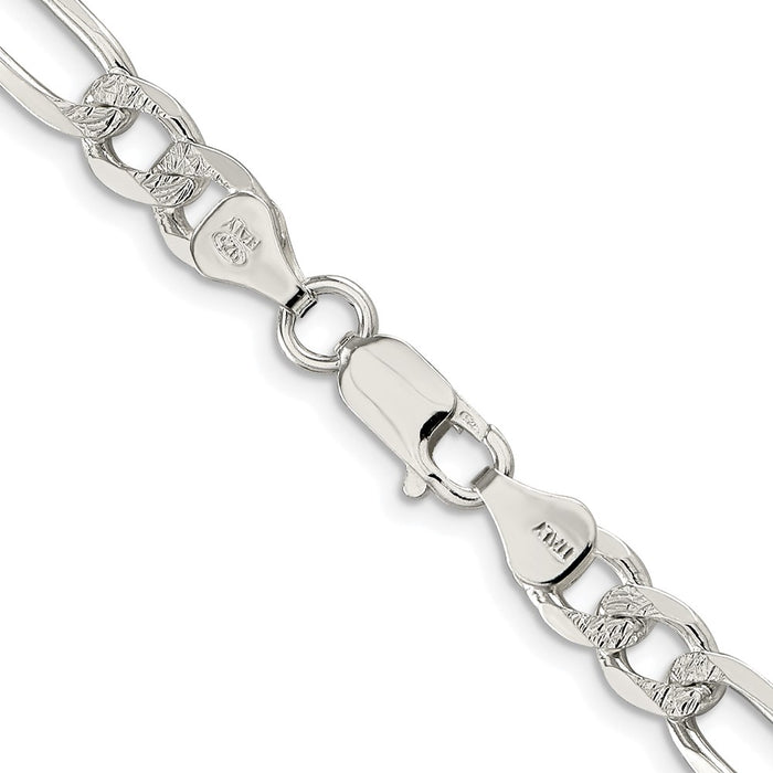 Buy Stylish Rhodium-Plated Sterling Silver 6.75mm Pav Figaro Chain-3