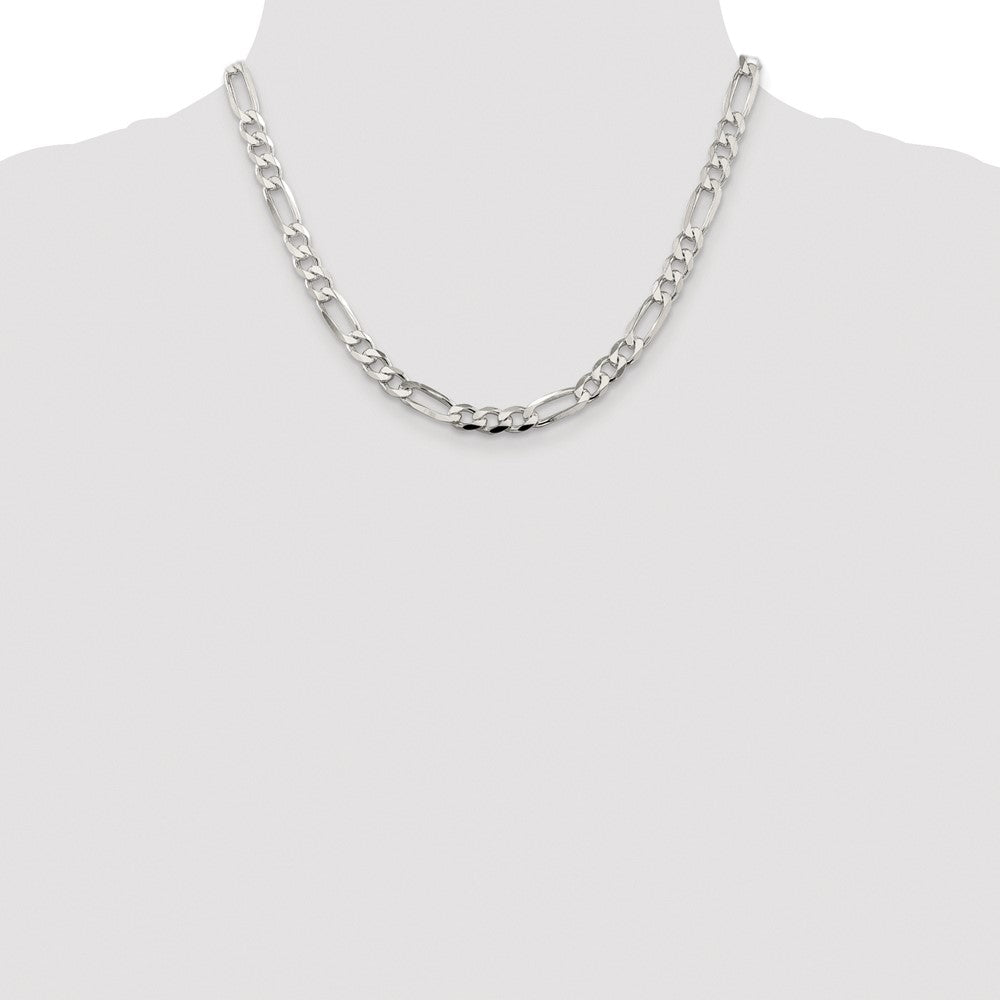 Buy Stylish Rhodium-Plated Sterling Silver 6.75mm Pav Flat Figaro Chain