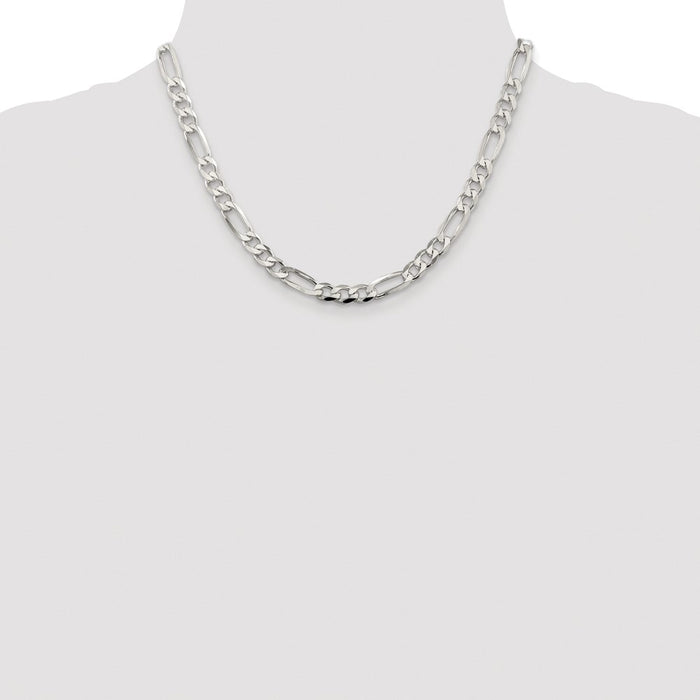 Buy Stylish Rhodium-Plated Sterling Silver 6.75mm Pav Flat Figaro Chain-4