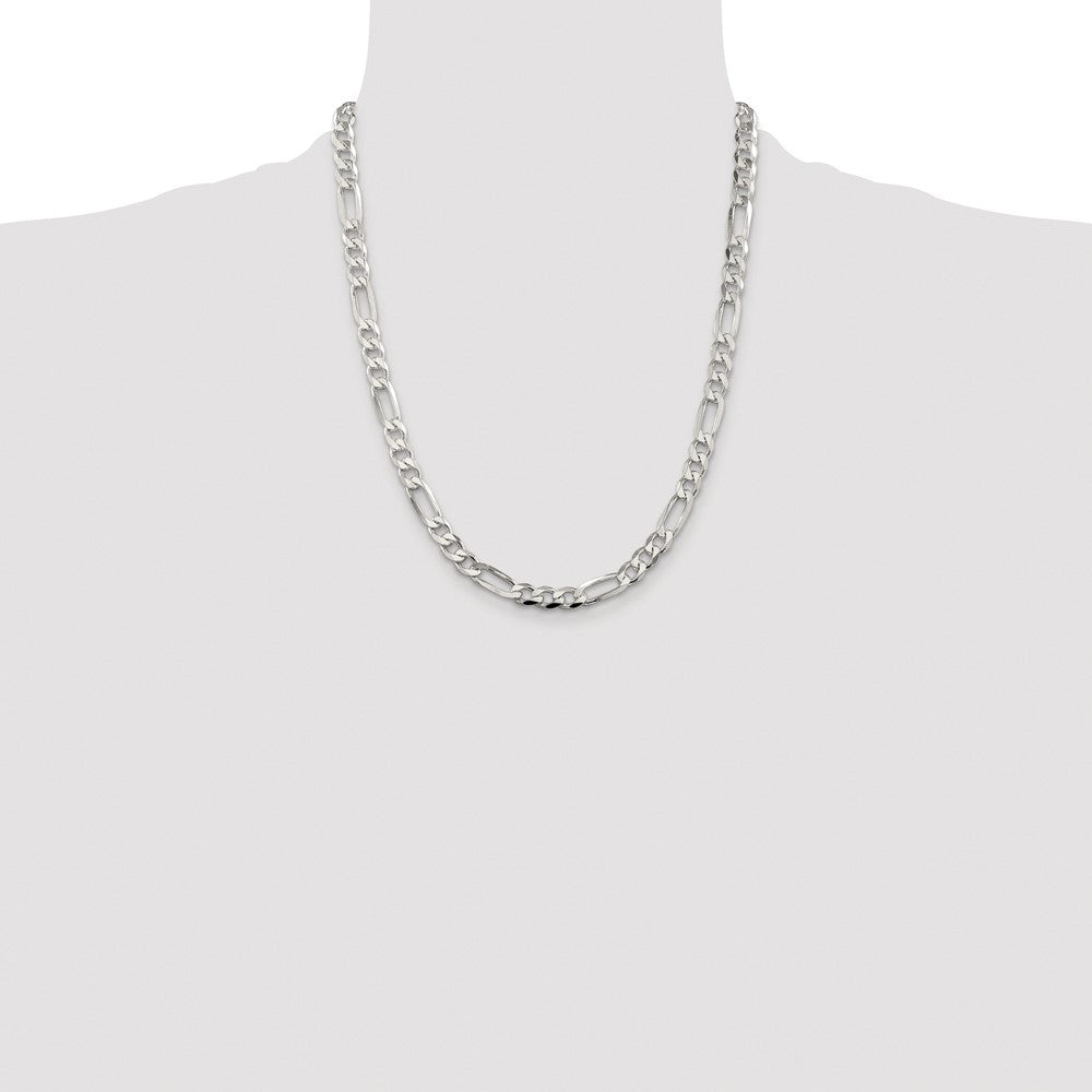 Buy Stylish Rhodium-Plated Sterling Silver 6.75mm Pav Figaro Chain