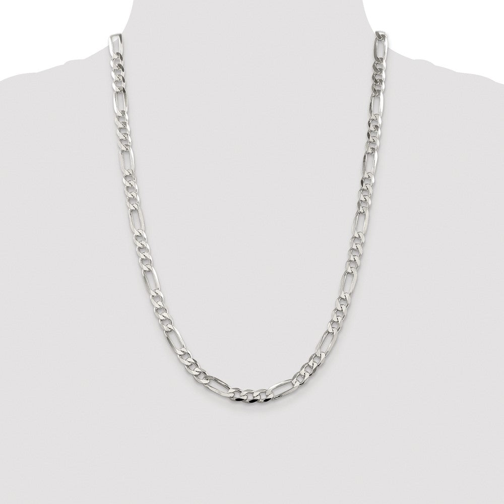 Buy Stylish Rhodium-Plated Sterling Silver 6.75mm Pav Figaro Chain - Affordable Value!